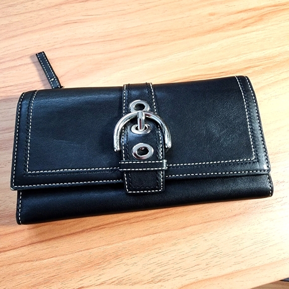 Coach Black Leather Wallet with Buckle Detail - Picture 1 of 10